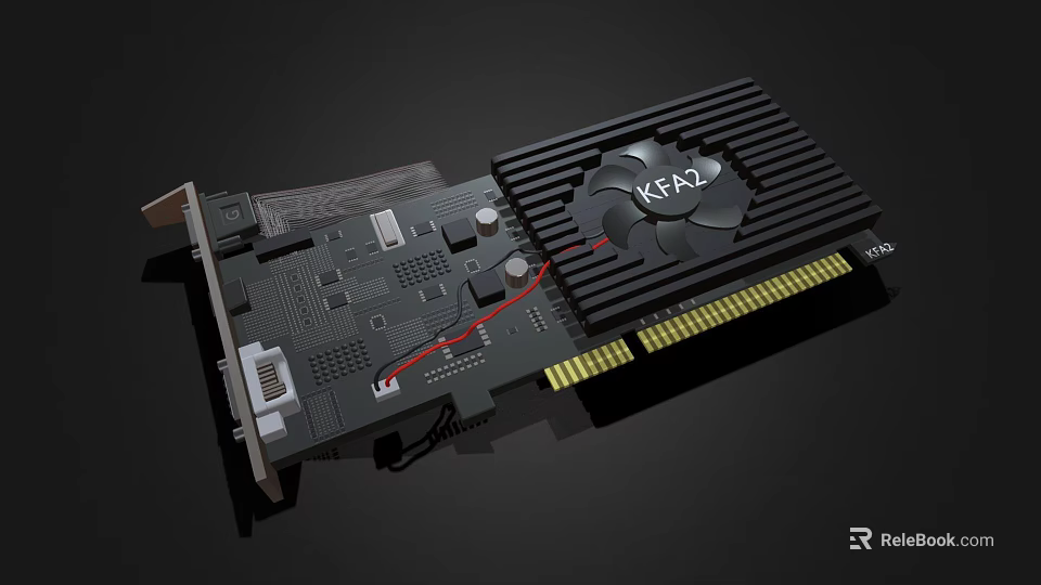 KFA2 Computer Graphics Card with Black Heatsink Cooling Fan and Golden PCIe Connector 3d model 