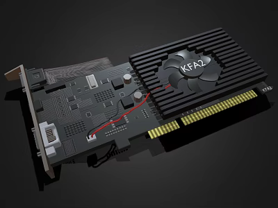 KFA2 Computer Graphics Card with Black Heatsink Cooling Fan and Golden PCIe Connector 3d model