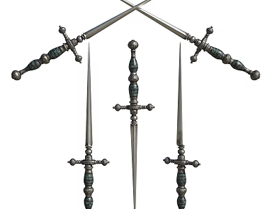 Vintage Decorative Swords With Crossed Blades And Three Intricately Carved Hilts 3d model