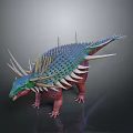 Detailed Dinosaur 3D Model Character With Spiked Back Green Body And Red Legs