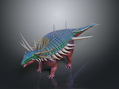 Detailed Dinosaur 3D Model Character With Spiked Back Green Body And Red Legs 3d model