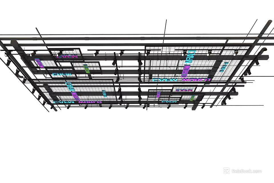Structural Ceiling Design with Metal Framework Pipes Layout and Installation Details 3d model