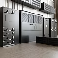 Black Industrial Equipment Cabinets With Control Panels And Ventilation Grilles in Organized Industrial Facility
