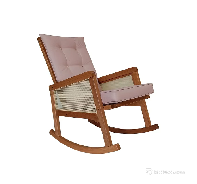 Modern Wooden Rocking Chair With Pink Cushion And Mesh Armrests Design 3d model 