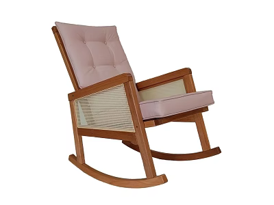 Modern Wooden Rocking Chair With Pink Cushion And Mesh Armrests Design 3d model