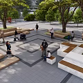 Outdoor Landscape Seating In Urban Plaza With Trees And Modern Design For Public Relaxation