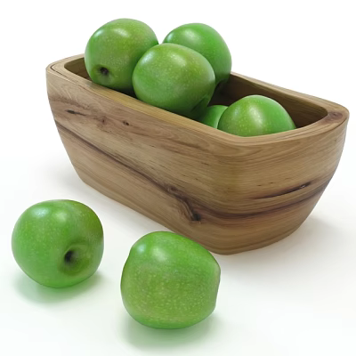 Fresh Ripe Green Apples Displayed in Wooden Bowl with Extra Apples Outside 3d model Fresh Ripe Green Apples Displayed in Wooden Bowl with Extra Apples Outside 3d model
