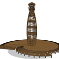 Wooden Bottle Shaped Tower With Circular Platform And Wooden Deck 3d model