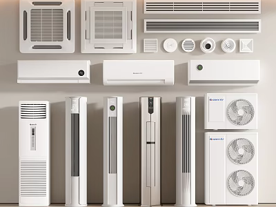 Various Types of Air Conditioners and Fans Including Ceiling Wall and Standing Units 3d model