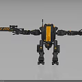 Mechanical Robot Character With Weapon Arm And Orange Black Design Structure 3d model