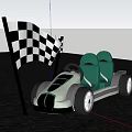 Modern Go Kart With Checkered Flags On Pavement Under Blue Sky 3d model