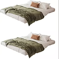Cozy Bedroom Bed With Green Quilt White Sheets And Brown Pillow