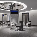 Modern Hair Salon Interior Design With Stylish Chairs Mirrors And Circular Lighting