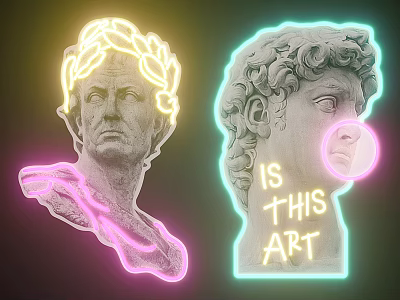 Neon Decorative Lights Featuring Statue Heads And Art Text Design 3d model