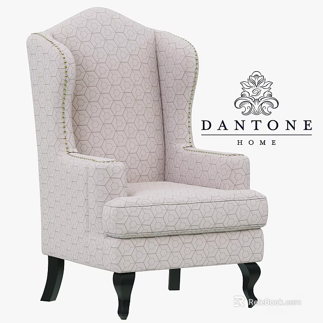 Dantone Home Light Colored Accent Chair With Hexagonal Pattern Nailhead Trim And Dark Legs 3d model 