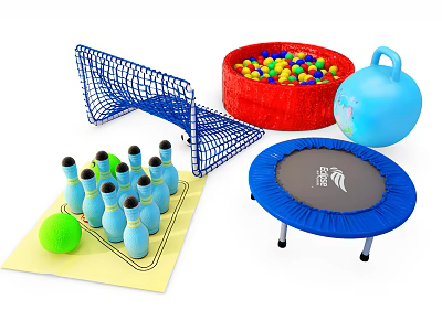 Kids Sports Equipment Set Including Soccer Goal Ball Pit With Colorful Balls Trampoline And Bowling 3d model