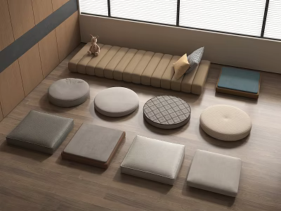 Modern Tea Table And Chairs With Round Square Cushions In Minimalist Interior 3d model