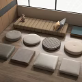 Modern Tea Table And Chairs With Round Square Cushions In Minimalist Interior