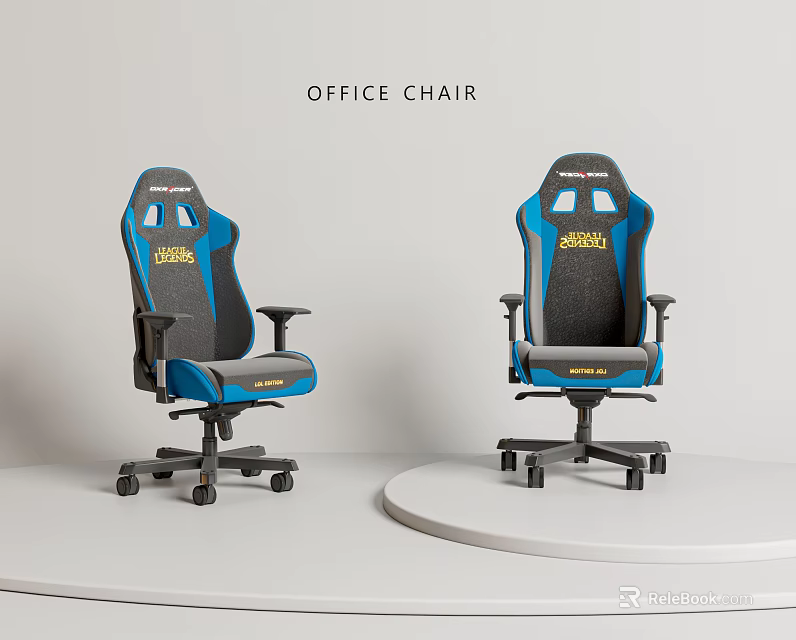 Two Modern Gaming Style Office Chairs Blue Grey With Ergonomic Armrests And Swivel Wheels 3d model 