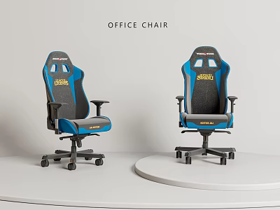 Two Modern Gaming Style Office Chairs Blue Grey With Ergonomic Armrests And Swivel Wheels 3d model