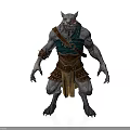Wolf Headed Man With Gray Skin Green Tunic Brown Leather Armor And Sharp Claws