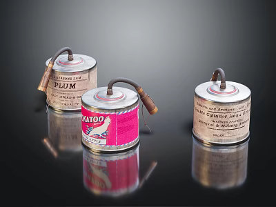 Vintage Metal Paint Thinner Cans With TATTOO Label And FULLM Brand On Shiny Black Surface 3d model