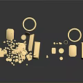 Golden Decorative Metallic Lifestyle Accessories With Various Shapes Rings Blocks Beads And Round Pieces
