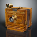 Vintage Wooden Photography Camera With Brass Lens And Top Viewfinder Components