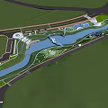 Waterfront Landscape Design Featuring Football Field Tennis Courts Green Spaces And Waterfront Promenade