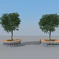 Two Tree Planters with Stone Base and Wooden Top Featuring Lush Green Trees 3d model
