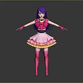 Anime Style Female Character With Purple Hair Pink Dress Yellow Trim Pink Boots Arms Outstretched