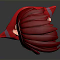 Game Movie Character with Red Hair Pointed Ears Yellow Eyes and Red Outfit