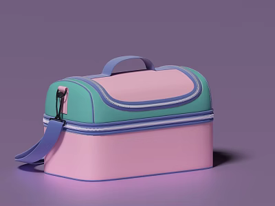 Pastel Pink And Green Lunch Box With Blue Strap And Handle Design 3d model