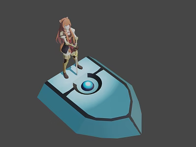 Game and Movie Character Standing on Blue Platform With Central Glowing Blue Sphere 3d model