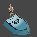 Game and Movie Character Standing on Blue Platform With Central Glowing Blue Sphere