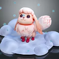 Adorable Pink Fluffy Character With Big Eyes Standing On Cloud Base Surrounded By Snowflakes