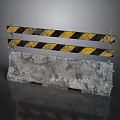 Concrete Traffic Barrier With Yellow And Black Striped Metal Railings On Gray Surface
