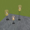 Stylish Floor Standing Outdoor Lights With Transparent Shades Flame Effect And Green Plants