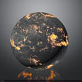 Dark Artistic Sphere With Yellow Orange Spots And Textured Reflective Base