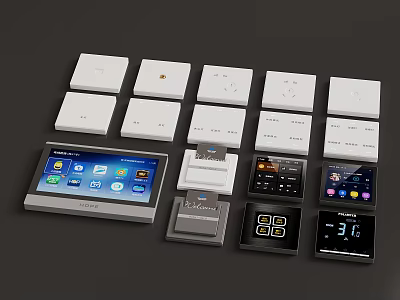 Smart Home Control Devices Including Light Switches And Digital Touch Panels 3d model