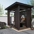 Traditional Garden Landscape With Wooden Pavilion Lattice Design Bamboo And Stone Features