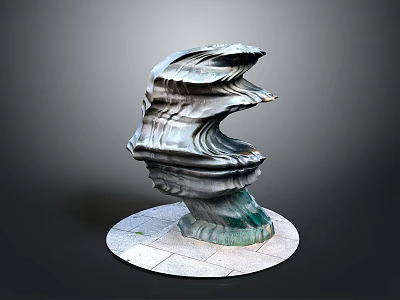 Wavy Sculpture With Textured Surface Design On Circular Stone Base 3d model