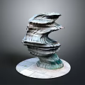 Wavy Sculpture With Textured Surface Design On Circular Stone Base