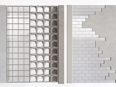 Entryway Hallway Interior Design With Grid Arched Partition And White Brick Stepped Wall 3d model