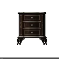 Classic Dark Wood Bedside Table With Gold Trim Three Drawers And Carved Legs