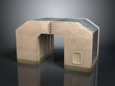 Industrial Architectural Component With Arched Opening Rough Surface Metal Roof And Small Square Window 3d model