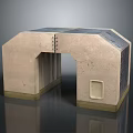 Industrial Architectural Component With Arched Opening Rough Surface Metal Roof And Small Square Window