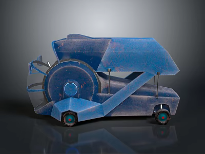 Blue Industrial Mechanical Device With Large Wheels Conveyor Belt And Inclined Top Structure 3d model