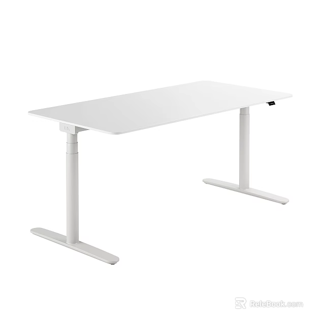 White Height Adjustable Office Desk With Sleek Metal Legs And Modern Design 3d model 