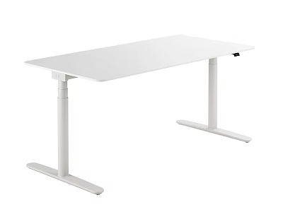 White Height Adjustable Office Desk With Sleek Metal Legs And Modern Design 3d model